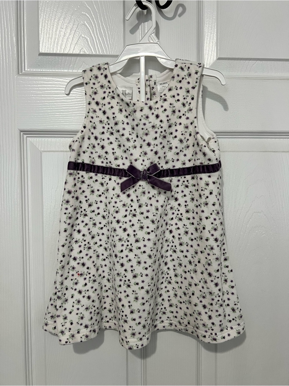 Koala Kids White Dress with Purple Floral Print and Ribbon size 4T